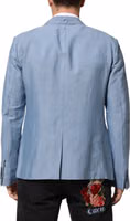 Light Blue Linen Double Breasted Men Jacket Blazer 3
