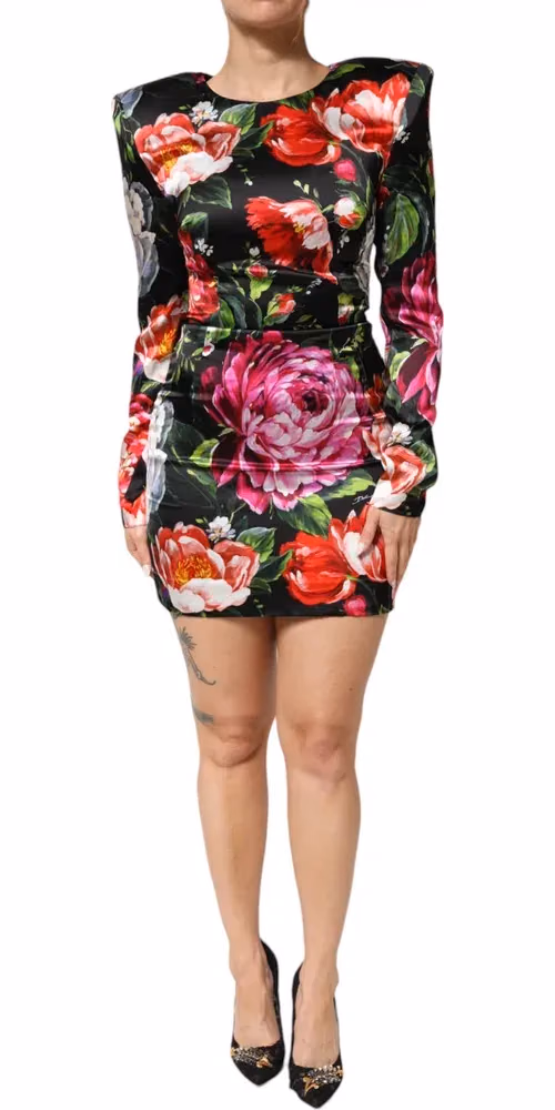Black Floral Fiori Pittorici Mini Bodycon Dress