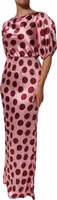 Pink Red Polka Dot Silk Satin Maxi Gown Dress 2