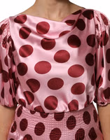 Pink Red Polka Dot Silk Satin Maxi Gown Dress 4