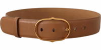 Brown Leather Gold Metal Oval Buckle Belt 5