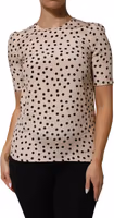 Beige Black Polka Dot Silk Short Sleeve Blouse Top 1