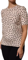 Beige Black Polka Dot Silk Short Sleeve Blouse Top 2