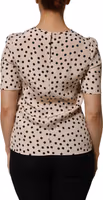 Beige Black Polka Dot Silk Short Sleeve Blouse Top 3