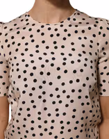 Beige Black Polka Dot Silk Short Sleeve Blouse Top 4
