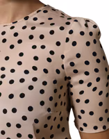 Beige Black Polka Dot Silk Short Sleeve Blouse Top 5