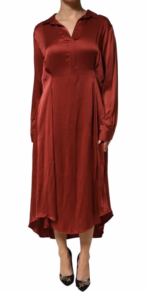 Burgundy Acetate Viscose Satin Long Dress