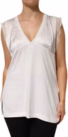 White Silk Blend Lace Trim Sleeveless V-Neck Women’s Top 1