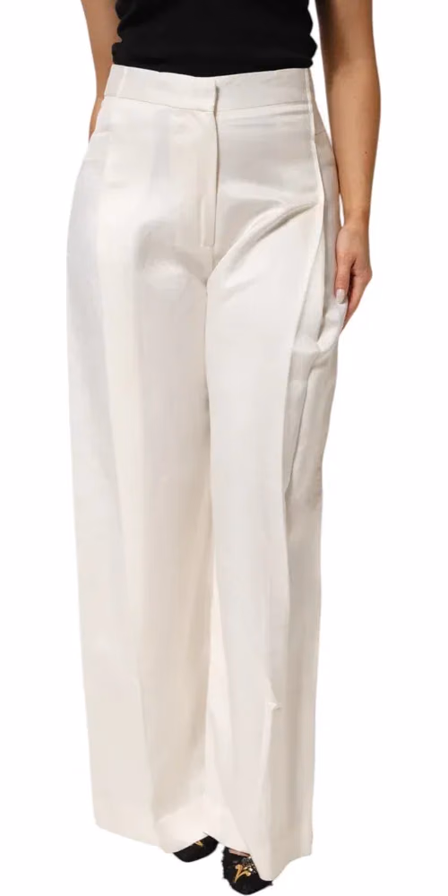 White Viscose Linen Wide Leg Palazzo Womens Pants
