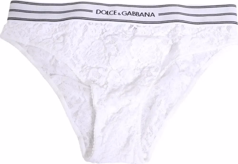 White Lace Slip Brief Logo Waistband Underwear