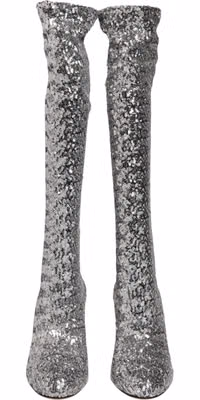 Shoes Silver Sequins Glitter High Heel Boot Shoes