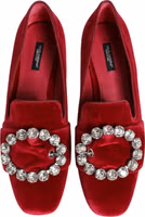 Red Velvet Crystal Buckle Loafers Flats Shoes 2