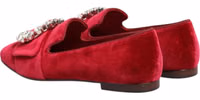 Red Velvet Crystal Buckle Loafers Flats Shoes 4