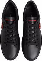 Black Leather Crystal Heart Low Top Sneakers  Shoes 2