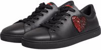 Black Leather Crystal Heart Low Top Sneakers  Shoes 3