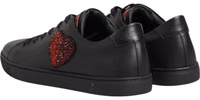 Black Leather Crystal Heart Low Top Sneakers  Shoes 4
