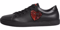 Black Leather Crystal Heart Low Top Sneakers  Shoes 5