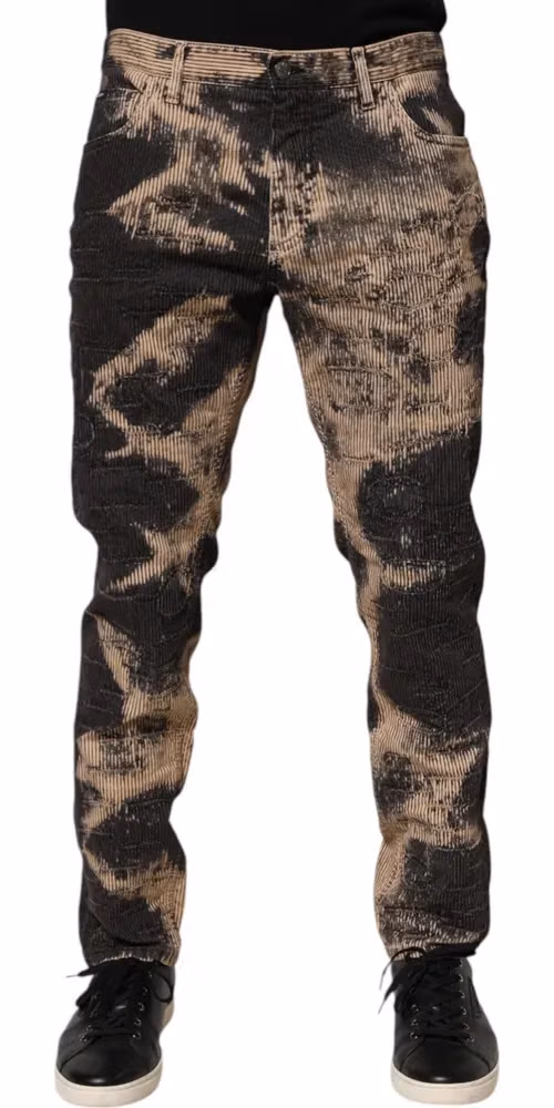 Beige Black Corduroy Tie-Dye Cotton Blend Pants