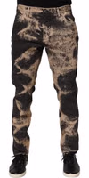 Beige Black Corduroy Tie-Dye Cotton Blend Pants 1