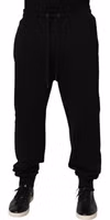 Black Cotton Drawstring Logo Sweatpants Pants 1