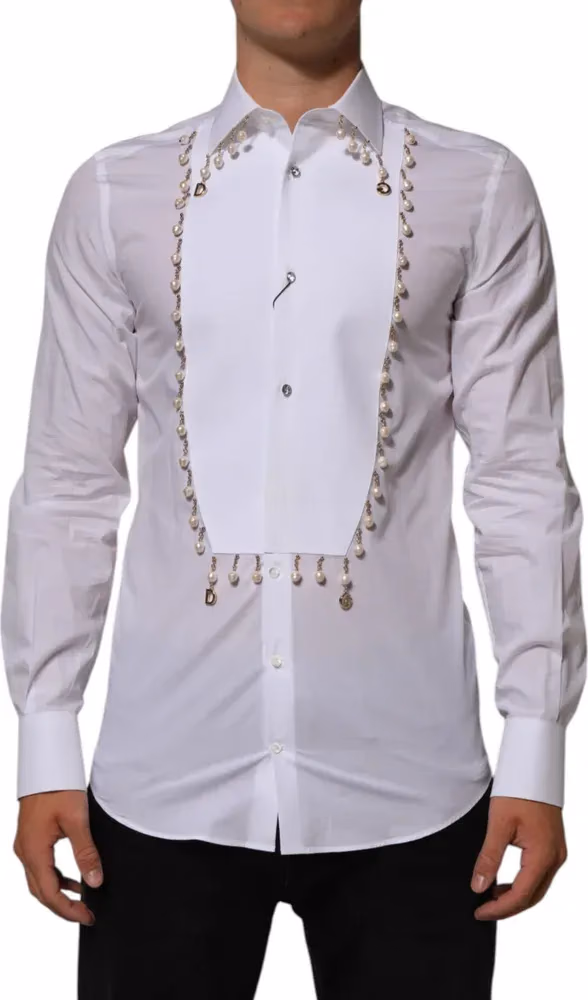 White Cotton DG Logo Pearl GOLD Formal Shirt