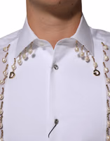 White Cotton DG Logo Pearl GOLD Formal Shirt 4