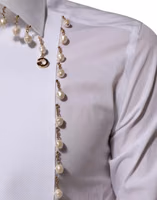 White Cotton DG Logo Pearl GOLD Formal Shirt 5