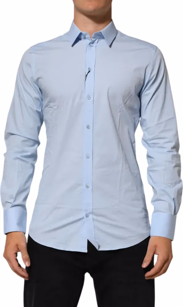 Light Blue Cotton GOLD Formal Men Dress Shirt