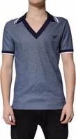 Blue Collared V-neck Silk Blend Polo T-shirt 1
