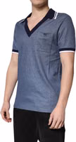 Blue Collared V-neck Silk Blend Polo T-shirt 2