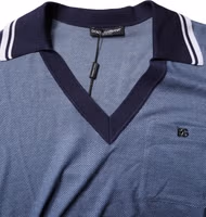 Blue Collared V-neck Silk Blend Polo T-shirt 5