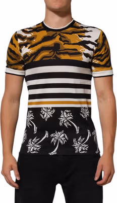 Multicolor Leopard Palm Leaf Men Crew Neck T-shirt