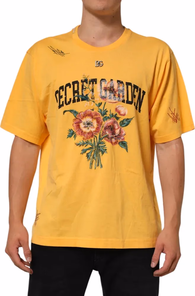 Yellow Secret Graden Floral Cotton CrewNeck T-shirt