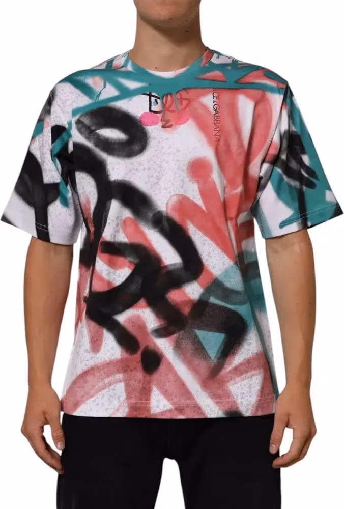 White Graffiti Crew Neck Short Sleeves T-shirt