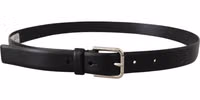 Black Calf Leather Silver Tone Logo Buckle Belt 1
