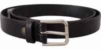 Black Calf Leather Silver Tone Logo Buckle Belt 2