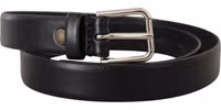 Black Calf Leather Silver Tone Logo Buckle Belt 3