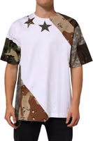 White Camouflage Patckwork Men Cotton T-shirt 1