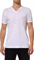 White Distressed Cotton V Neck Men T-shirt 1