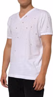 White Distressed Cotton V Neck Men T-shirt 2