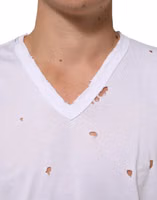 White Distressed Cotton V Neck Men T-shirt 4