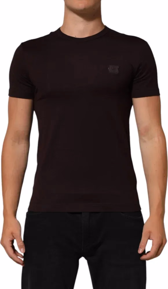 Brown Logo Plaque Cotton Crew Neck T-shirt