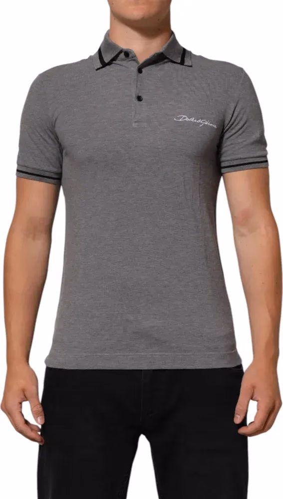 Gray Logo Embroidery Collared Polo T-shirt