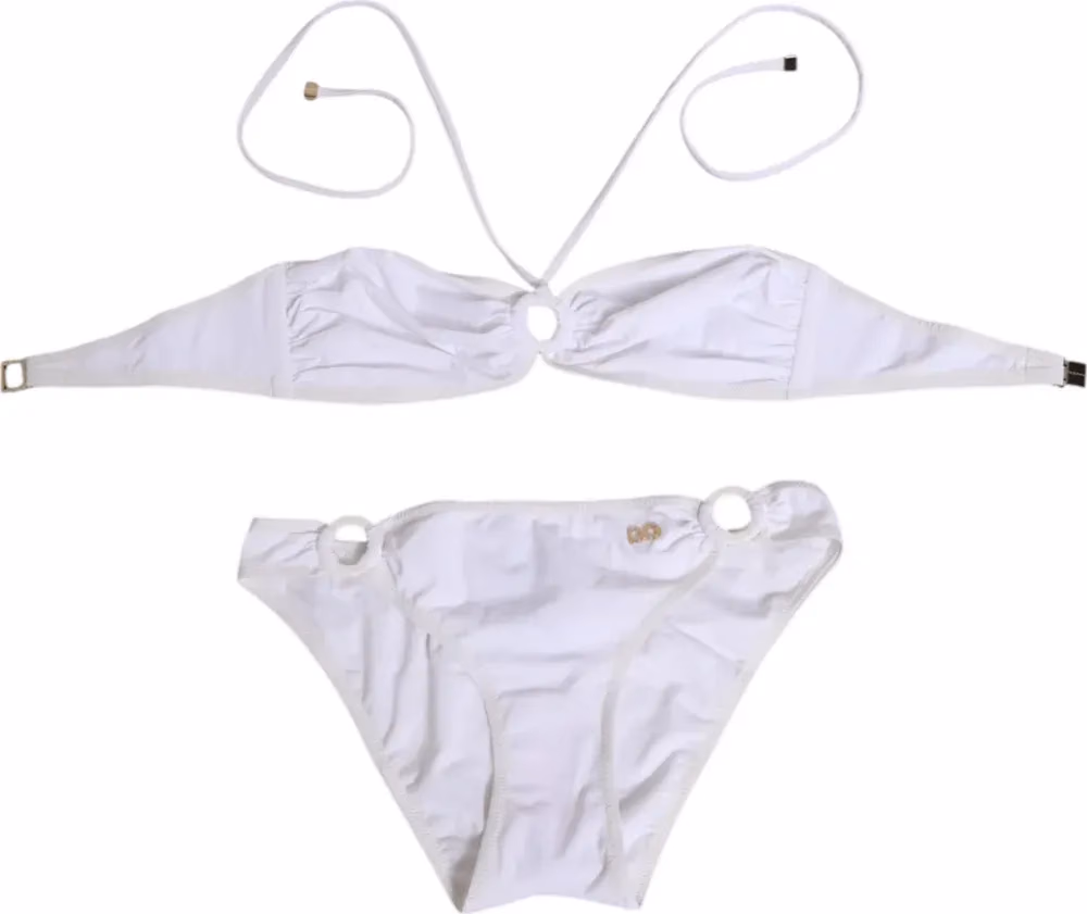 White Logo Swimsuit 2 Piece Top Bottom Swimwear