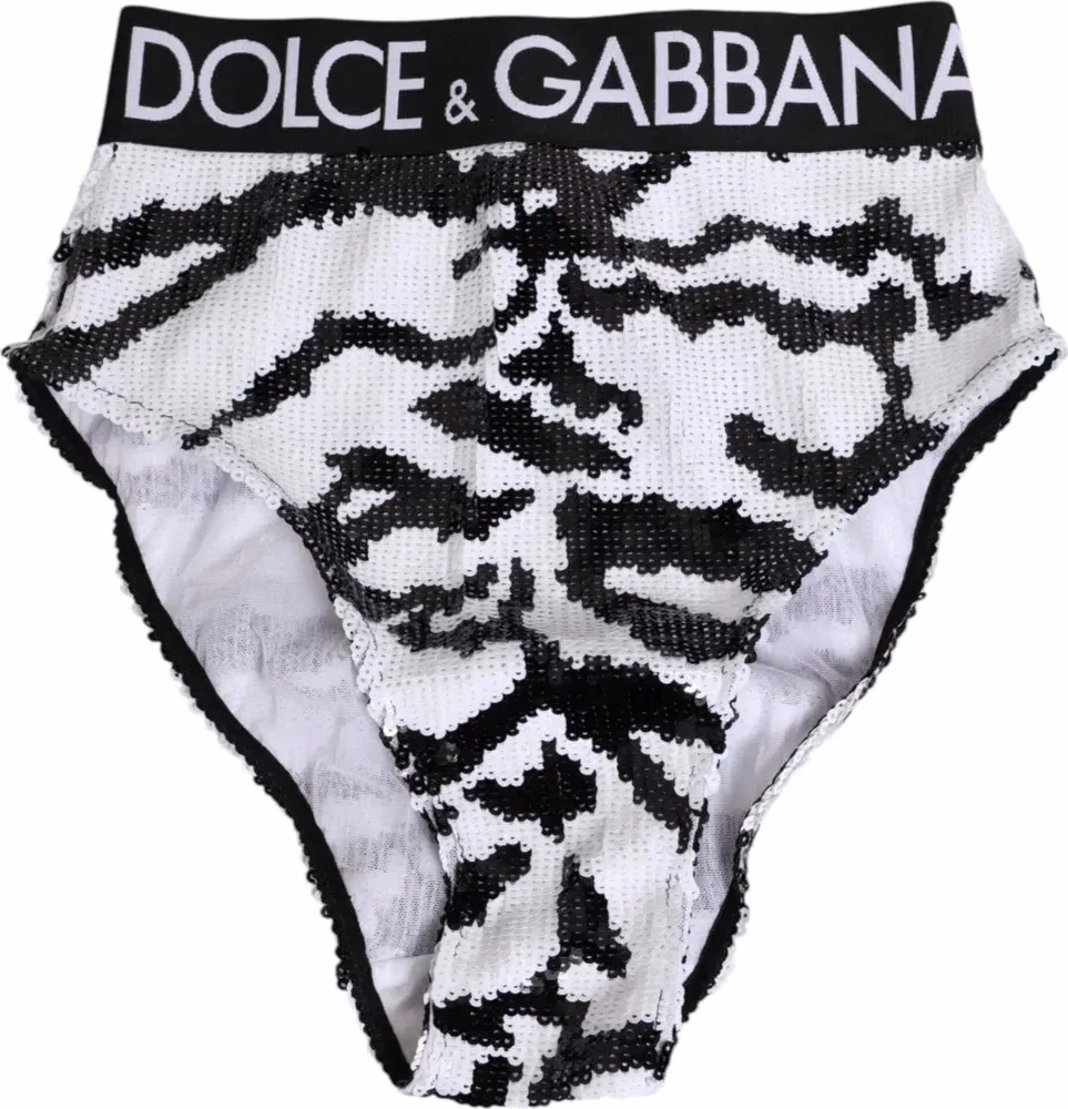 Black White Sequin High Waist Panty Underwear