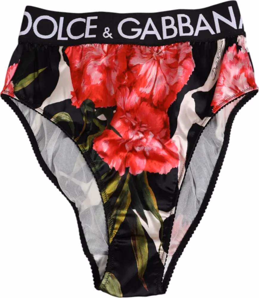 Black Floral Print High Waist Panty Underwear