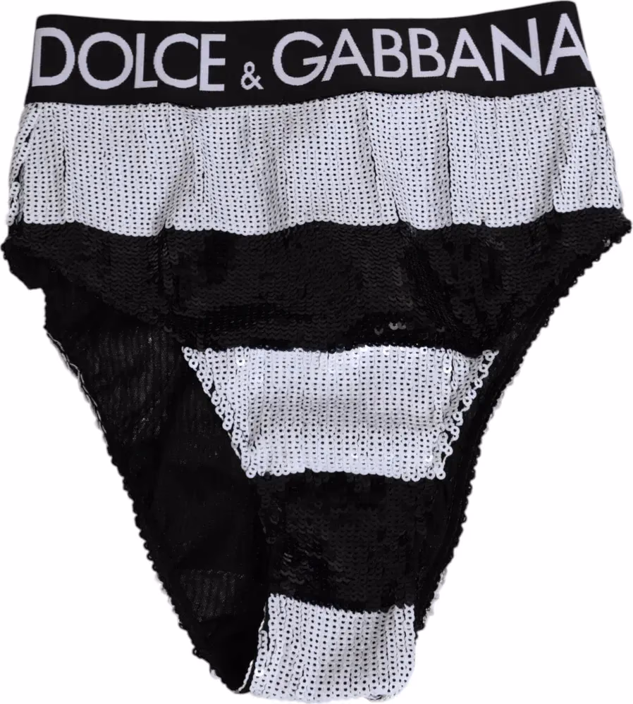 Black White Sequin High Waist Panty Underwear