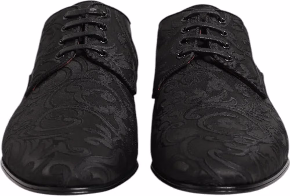Black Brocade Lace Up Derby Men Dress Shoes
