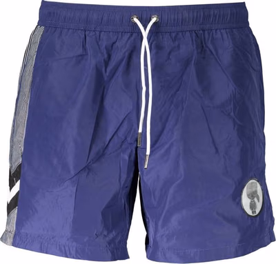 Blue Polyester Men's Swim Boxer