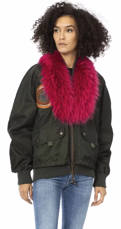 Green Polyamide Women Bomber Jacket